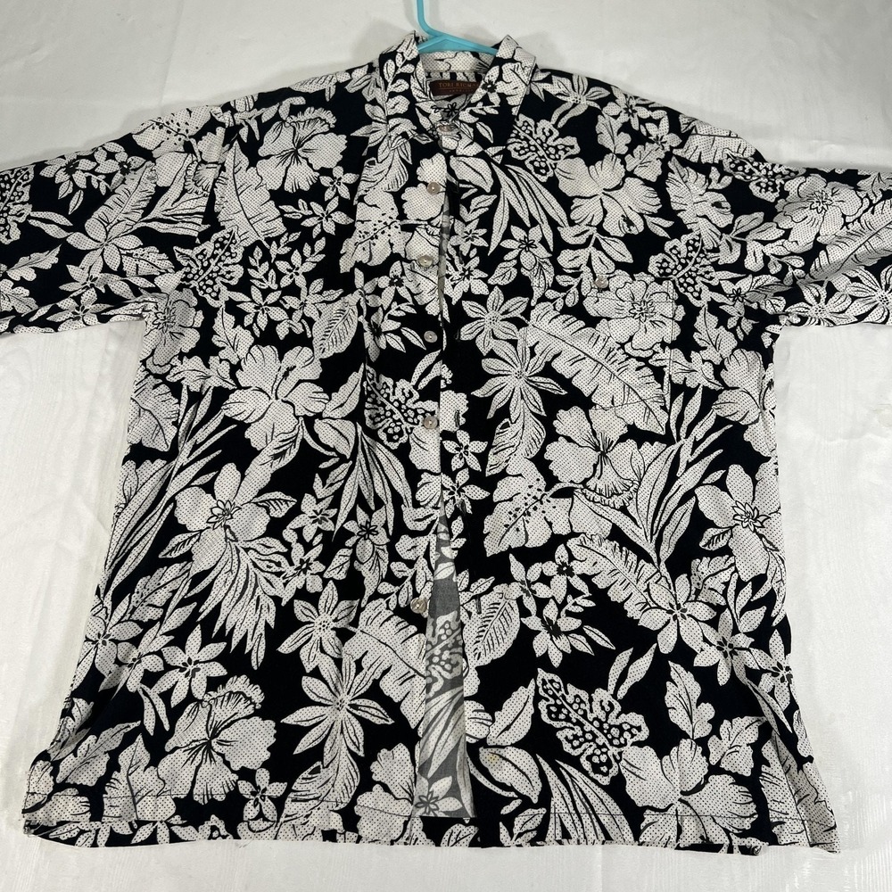 Tori Richard Shirt Mens M Black White Floral Hawaiian Camp Button Up Made In USA